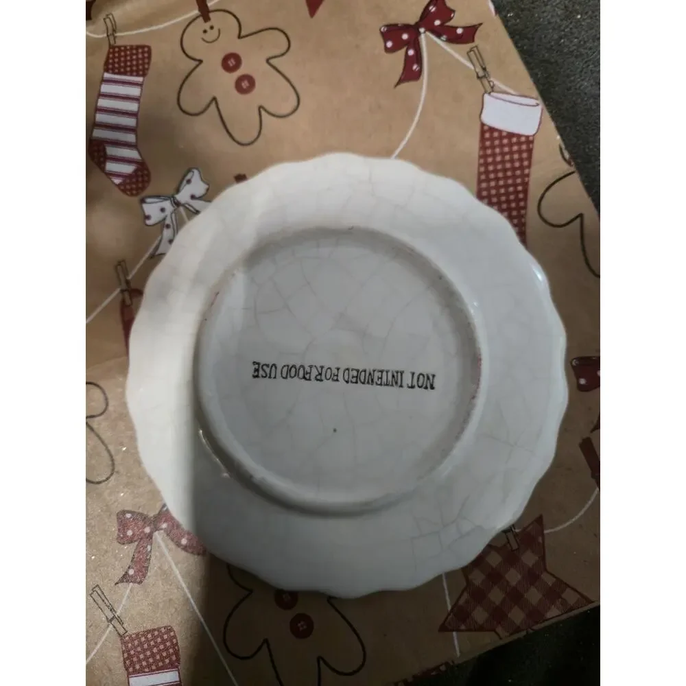 Cute! Vintage Gingerbread Ceramic Candle Holder w Drip Plate Christmas Decor